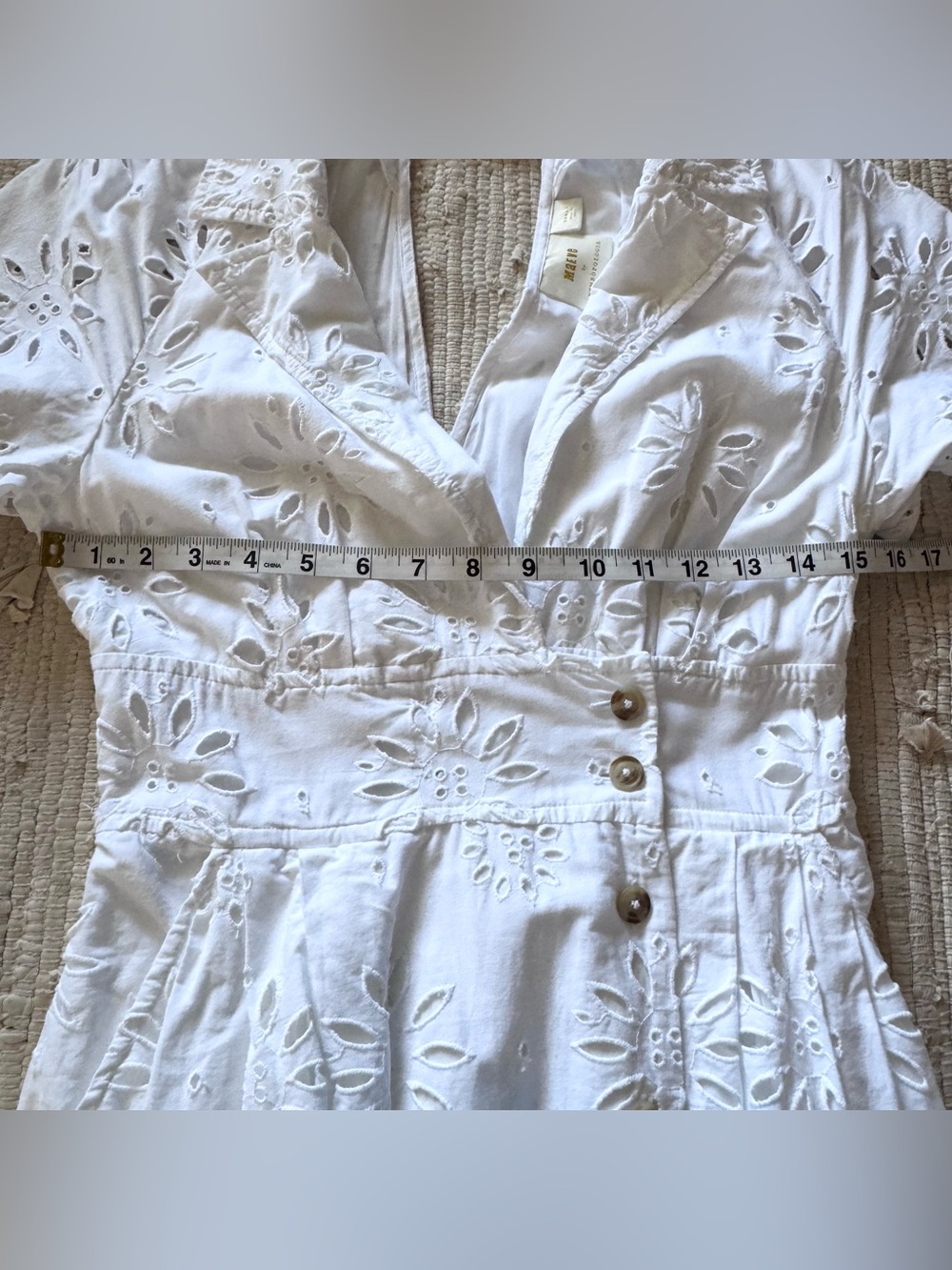 Maeve Anthropologie White Eyelet Midi Dress Small Cottagecore Coastal - Picture 12 of 13